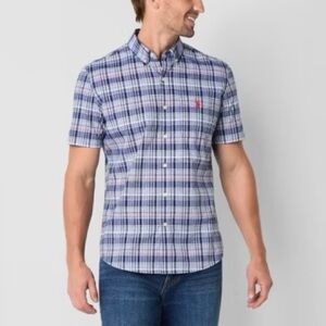 U.S. Polo Assn. Mens Short Sleeve Classic Fit Stretch Fabric Button-Down Shirt L